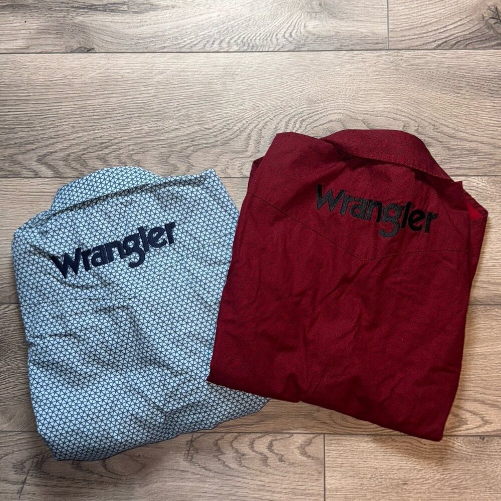 Wrangler Size YL Button up Pearl Snap Long Sleeve Western‎ Shirt Cowboy Lot Of 2